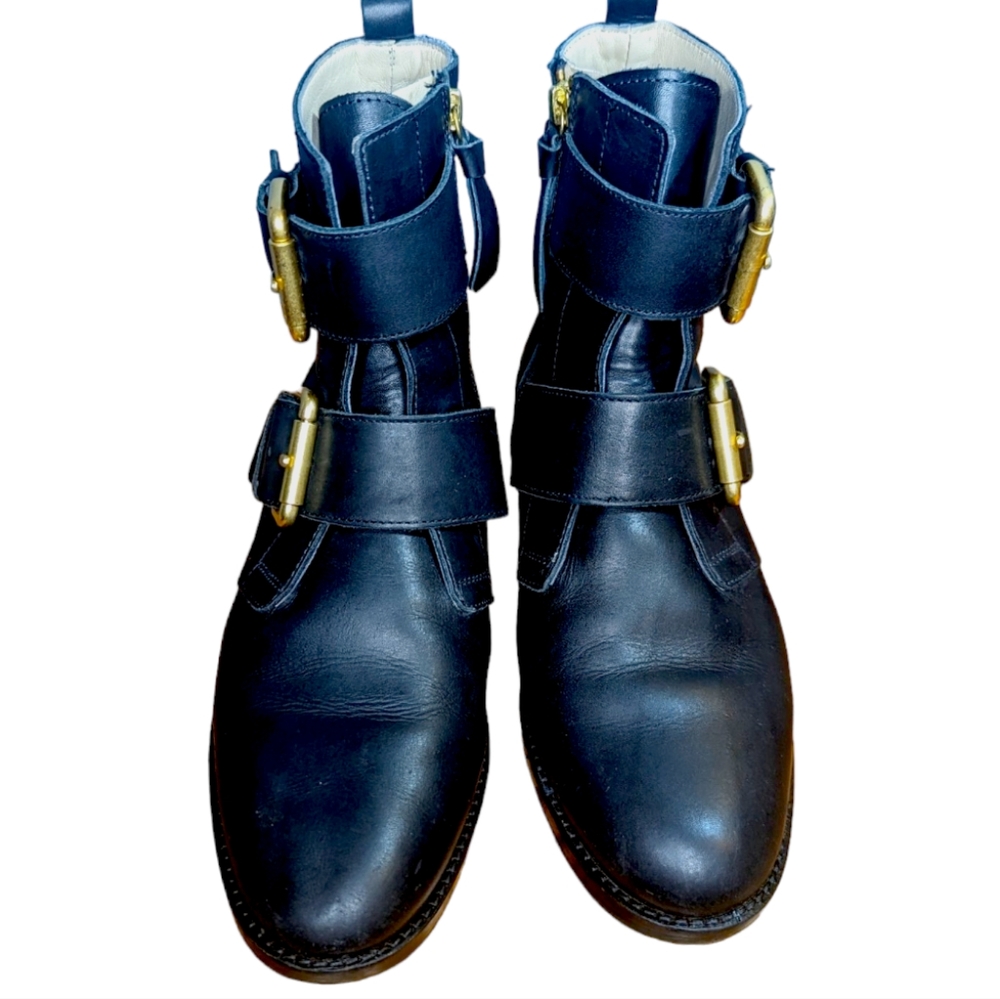 Boden Cavenham Ankle Boots Double Buckle Leather Black Size 39/8.5 - Picture 3 of 8